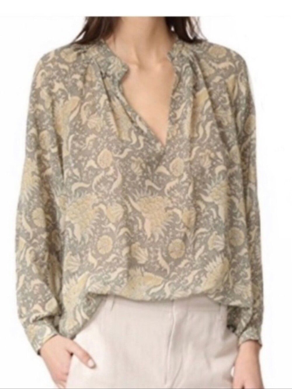 Vince Green Vintage Floral Print Oversized Blouse Medium